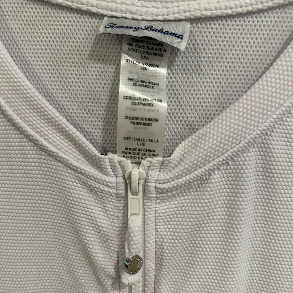Tommy Bahama rash guard spf 50White Textured Zip-Up - Picture 3 of 5
